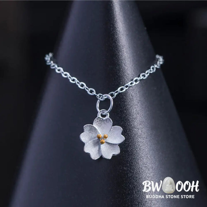 Buddha Stones 925 Sterling Silver Cherry Blossom Flower Blessing Necklace Pendant - BWOOOH - Cherry Blossom - Necklaces