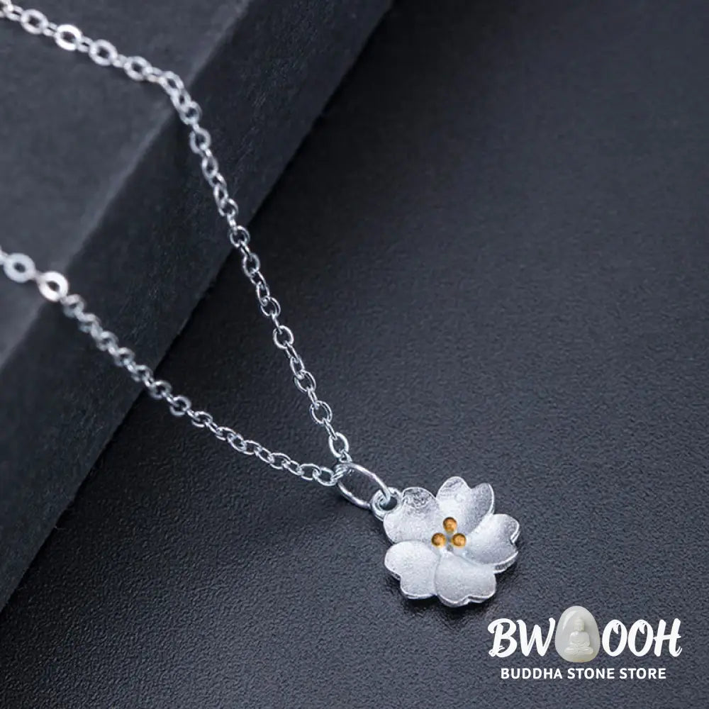 Buddha Stones 925 Sterling Silver Cherry Blossom Flower Blessing Necklace Pendant - BWOOOH - Cherry Blossom - Necklaces