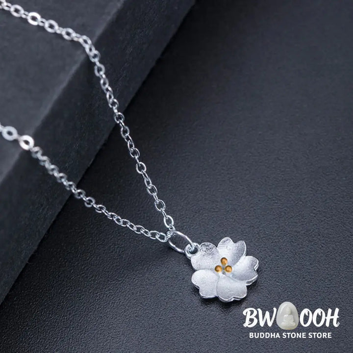 Buddha Stones 925 Sterling Silver Cherry Blossom Flower Blessing Necklace Pendant - BWOOOH - Cherry Blossom - Necklaces