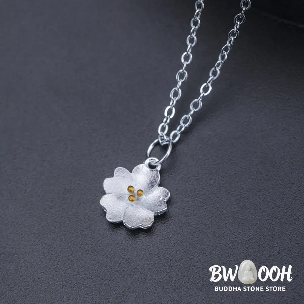 Buddha Stones 925 Sterling Silver Cherry Blossom Flower Blessing Necklace Pendant - BWOOOH - Cherry Blossom - Necklaces