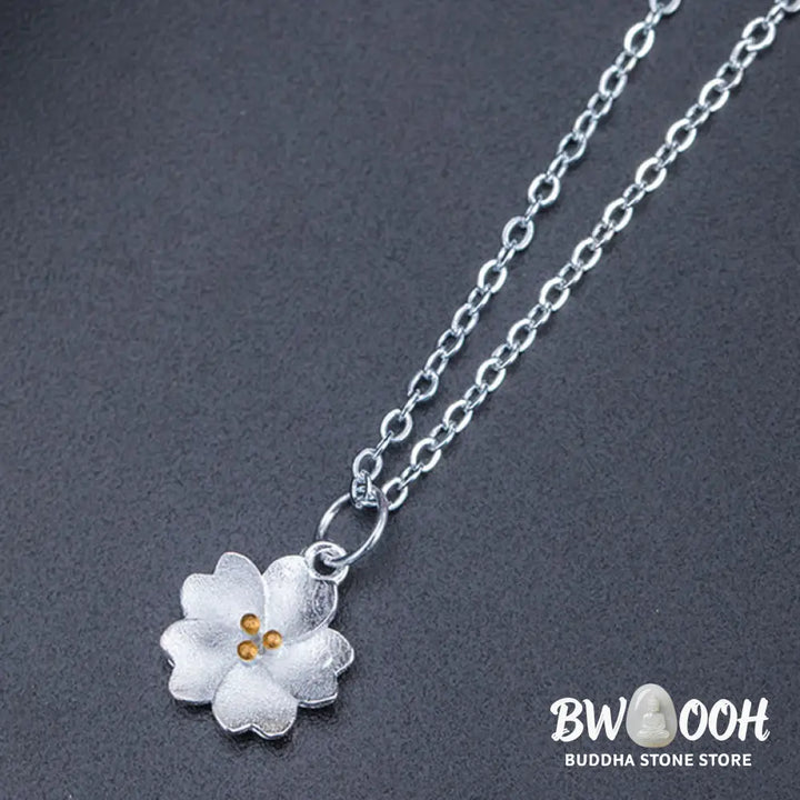 Buddha Stones 925 Sterling Silver Cherry Blossom Flower Blessing Necklace Pendant - BWOOOH - Cherry Blossom - Necklaces