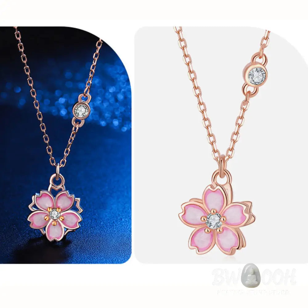 Buddha Stones 925 Sterling Silver Cherry Blossom Flower Rotatable Protection Necklace Pendant - BWOOOH - Rose Gold