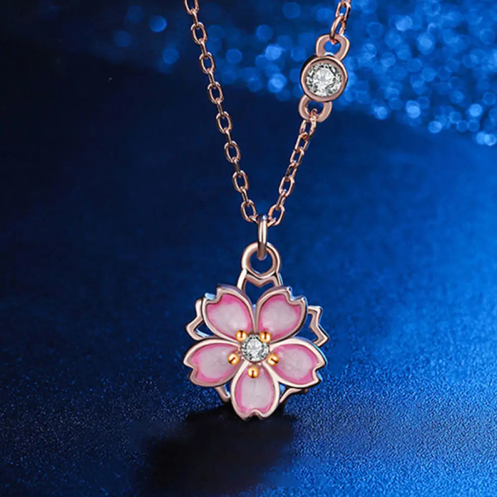 BWOOOH 925 Sterling Silver Cherry Blossom rotatable spinning pendant necklace for protection and new beginnings