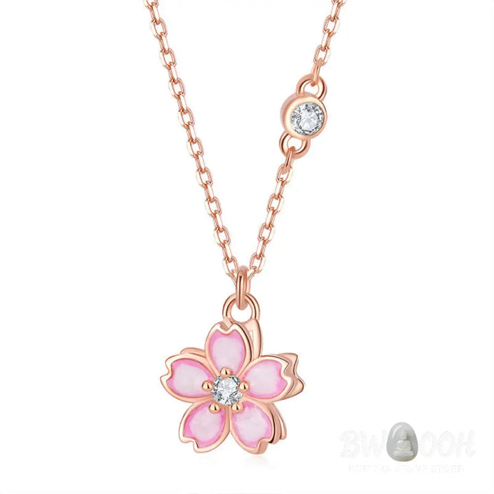 Buddha Stones 925 Sterling Silver Cherry Blossom Flower Rotatable Protection Necklace Pendant - BWOOOH - Rose Gold