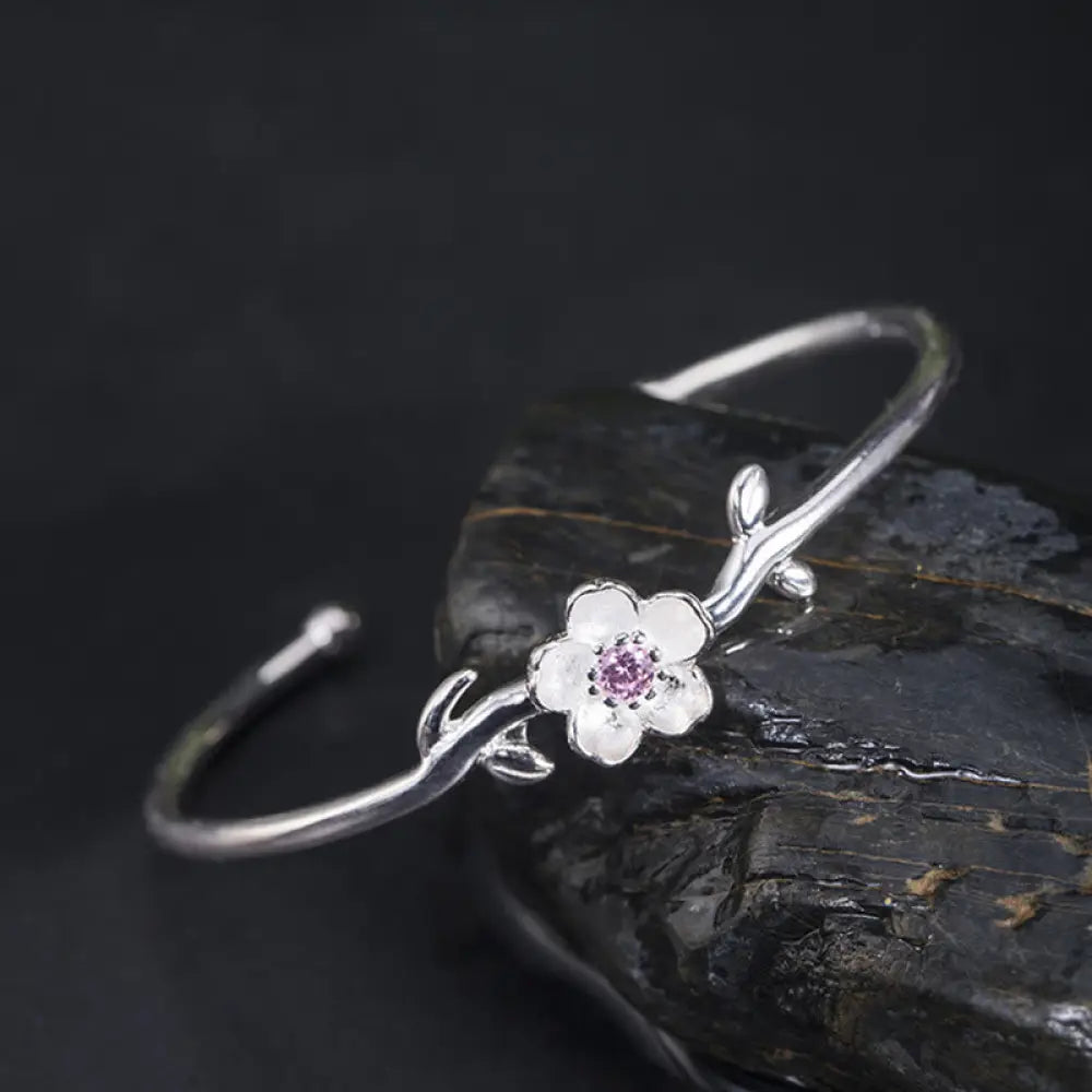 BWOOOH 925 Sterling Silver Cherry Blossom Luck Bracelet Bangle - BWOOOH - 925 Sterling Silver Cherry Blossom