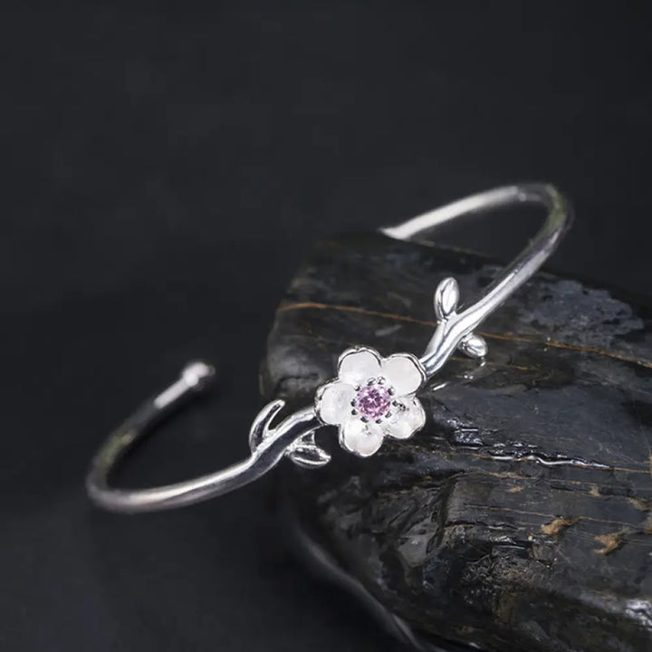 BWOOOH 925 Sterling Silver Cherry Blossom Luck Bracelet Bangle - BWOOOH - 925 Sterling Silver Cherry Blossom