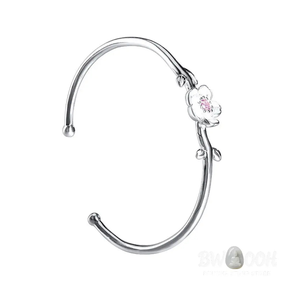 Buddha Stones 925 Sterling Silver Cherry Blossom Luck Bracelet Bangle - BWOOOH - 925 Sterling Silver Cherry Blossom