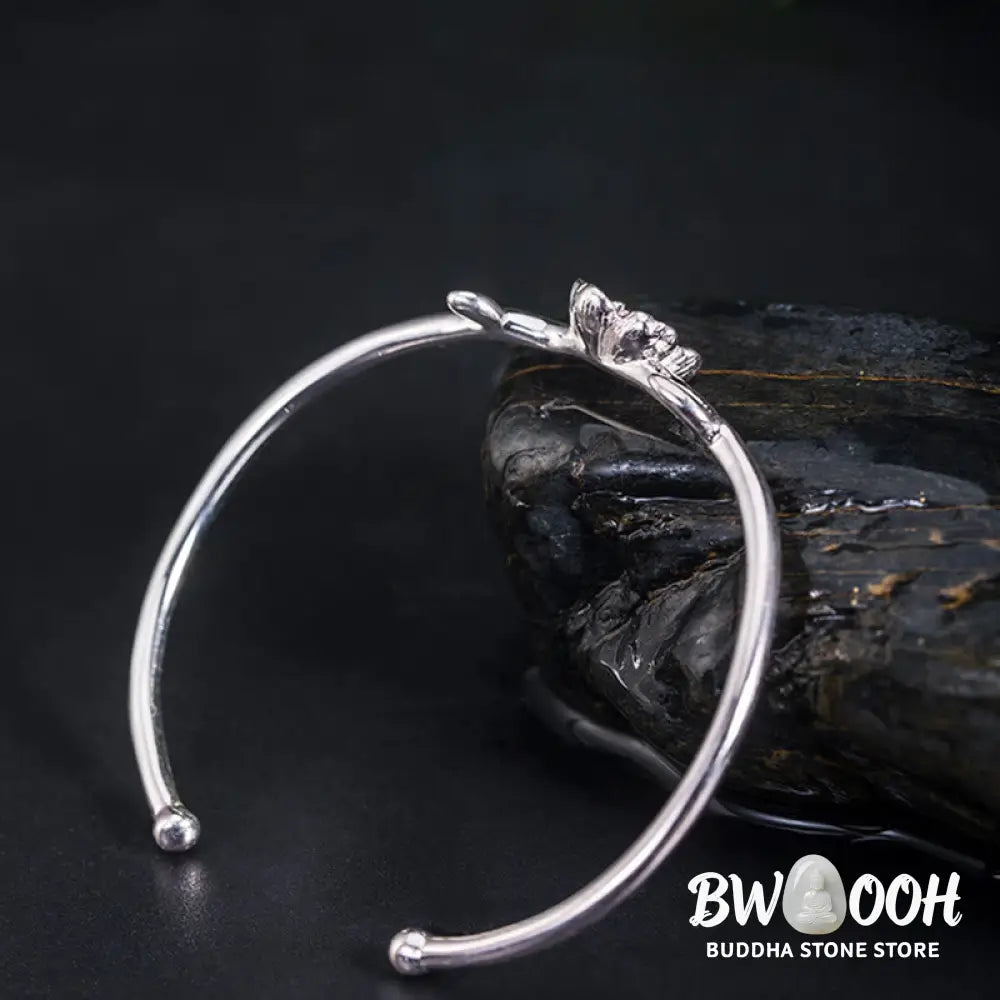 Buddha Stones 925 Sterling Silver Cherry Blossom Luck Bracelet Bangle - BWOOOH - 925 Sterling Silver Cherry Blossom