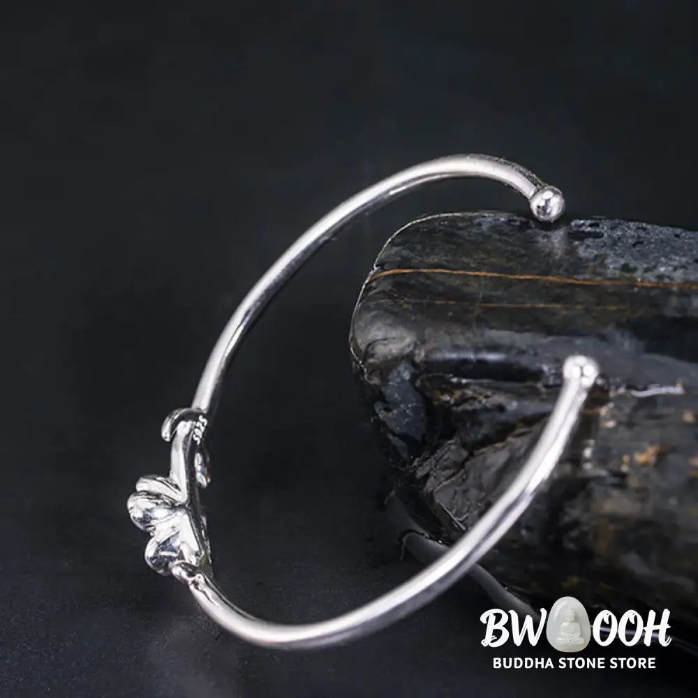 Buddha Stones 925 Sterling Silver Cherry Blossom Luck Bracelet Bangle - BWOOOH - 925 Sterling Silver Cherry Blossom