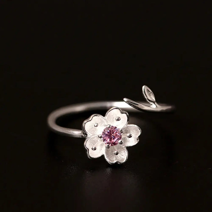 BWOOOH 925 Sterling Silver Cherry Blossom Sakura Flower Blessing Adjustable Ring — Sterling Silver crystal healing bracele...