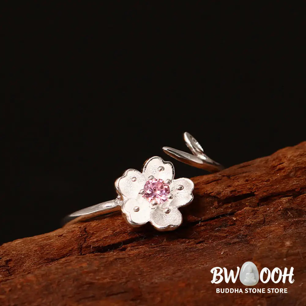 Buddha Stones 925 Sterling Silver Cherry Blossom Sakura Flower Blessing Adjustable Ring - Cherry Blossom