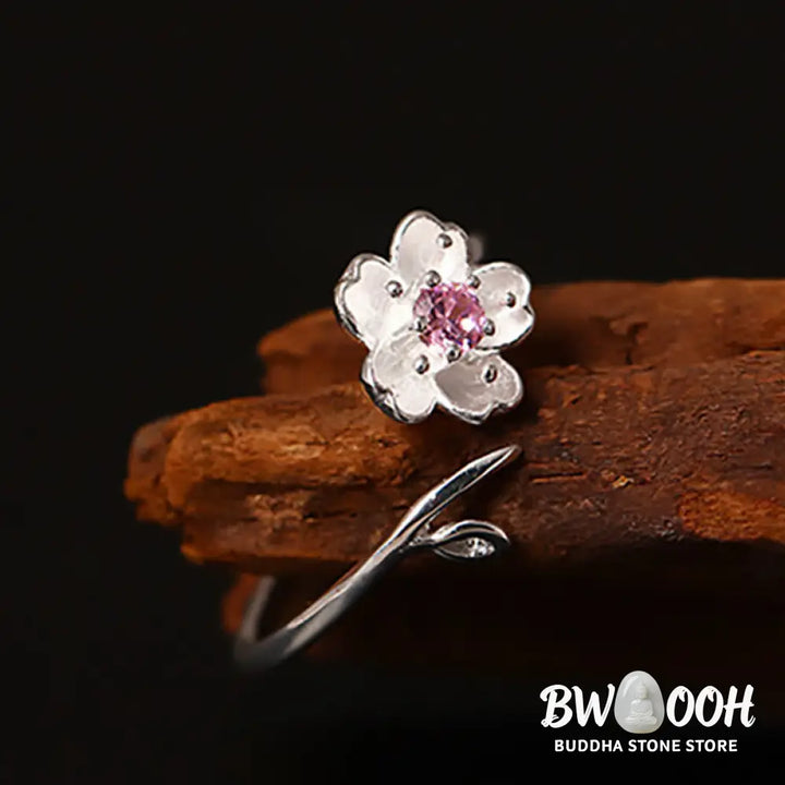 Buddha Stones 925 Sterling Silver Cherry Blossom Sakura Flower Blessing Adjustable Ring - Cherry Blossom