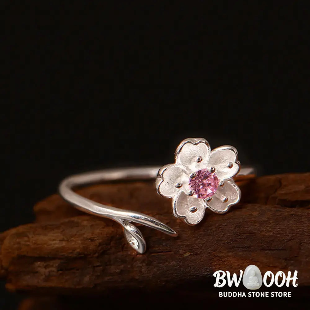 Buddha Stones 925 Sterling Silver Cherry Blossom Sakura Flower Blessing Adjustable Ring - Cherry Blossom
