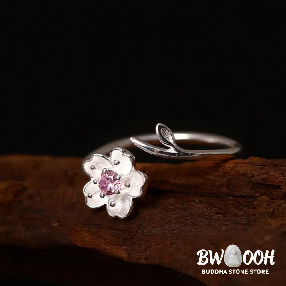 Buddha Stones 925 Sterling Silver Cherry Blossom Sakura Flower Blessing Adjustable Ring - Cherry Blossom