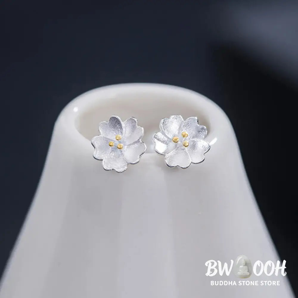 Buddha Stones 925 Sterling Silver Cherry Blossoms Floral Calm Stud Earrings - 925 Sterling Silver Cherry Blossoms