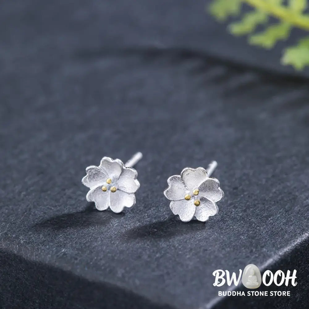 Buddha Stones 925 Sterling Silver Cherry Blossoms Floral Calm Stud Earrings - 925 Sterling Silver Cherry Blossoms