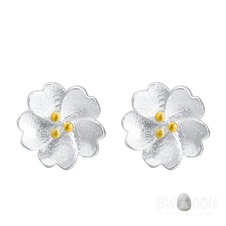 Buddha Stones 925 Sterling Silver Cherry Blossoms Floral Calm Stud Earrings - 925 Sterling Silver Cherry Blossoms
