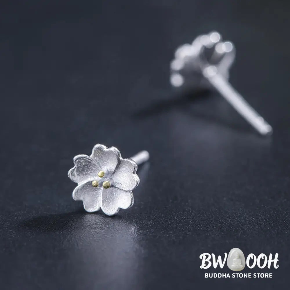 Buddha Stones 925 Sterling Silver Cherry Blossoms Floral Calm Stud Earrings - 925 Sterling Silver Cherry Blossoms