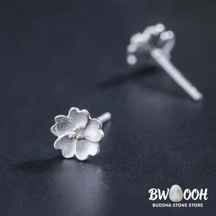 Buddha Stones 925 Sterling Silver Cherry Blossoms Floral Calm Stud Earrings - 925 Sterling Silver Cherry Blossoms