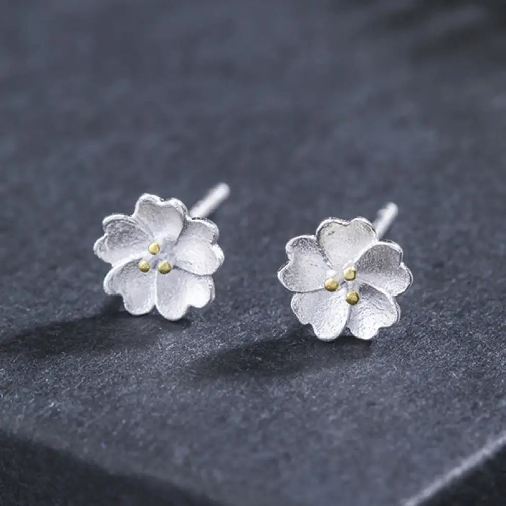 BWOOOH 925 Sterling Silver Cherry Blossoms Floral Calm Stud Earrings — Sterling Silver crystal healing bracelet for spirit...