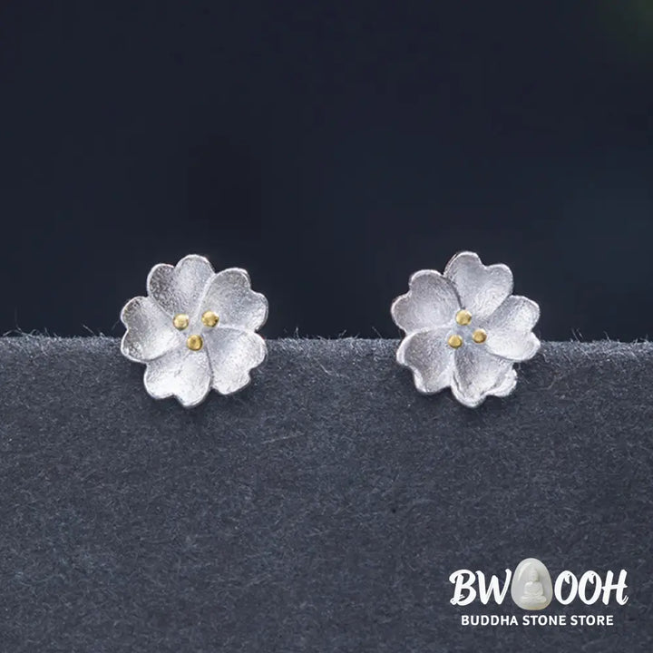 Buddha Stones 925 Sterling Silver Cherry Blossoms Floral Calm Stud Earrings - 925 Sterling Silver Cherry Blossoms