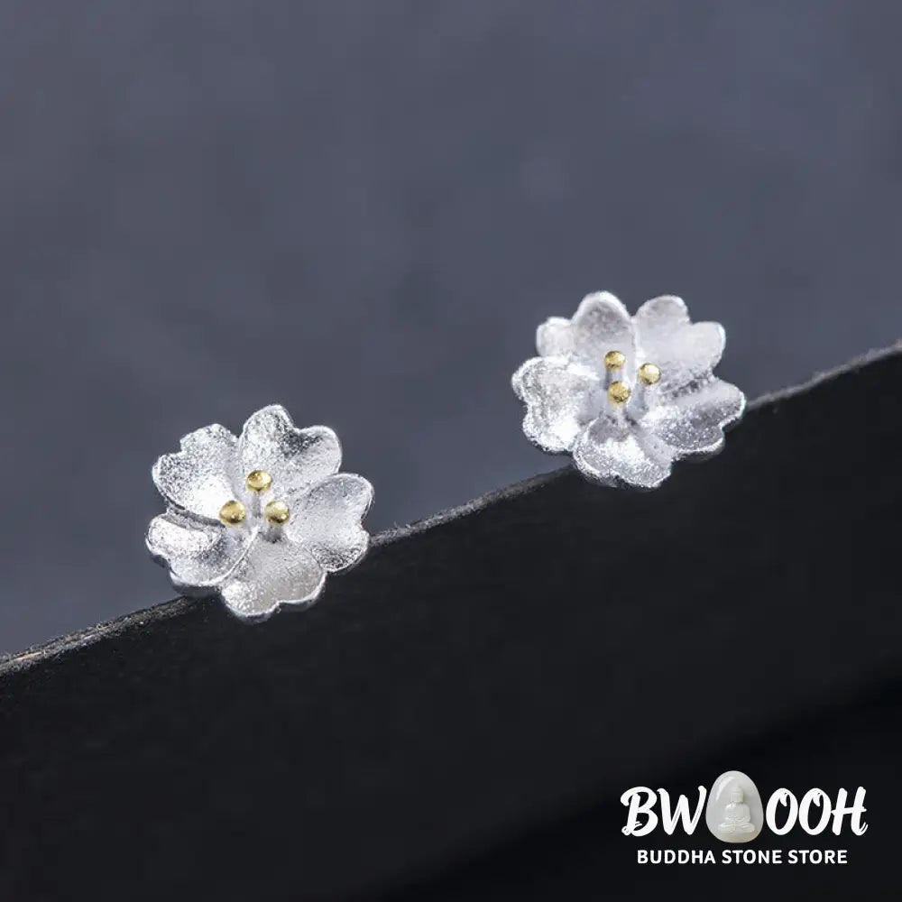Buddha Stones 925 Sterling Silver Cherry Blossoms Floral Calm Stud Earrings - 925 Sterling Silver Cherry Blossoms