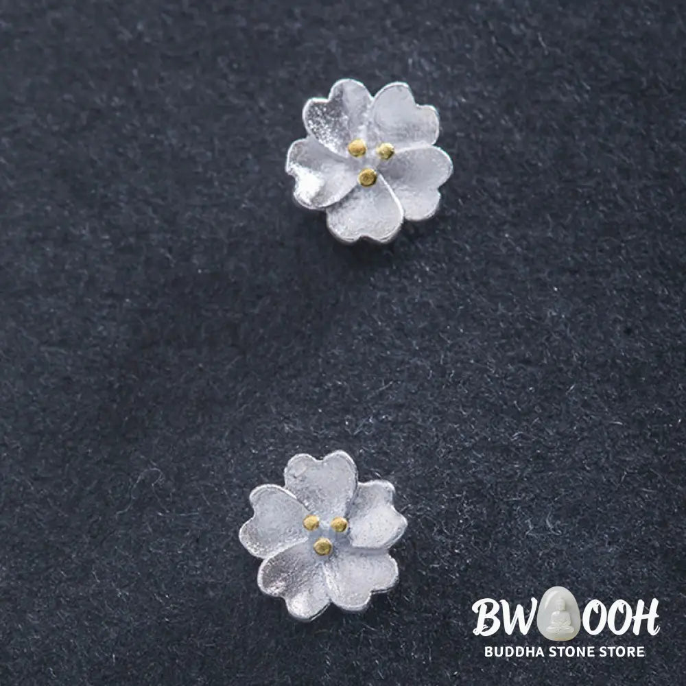 Buddha Stones 925 Sterling Silver Cherry Blossoms Floral Calm Stud Earrings - 925 Sterling Silver Cherry Blossoms