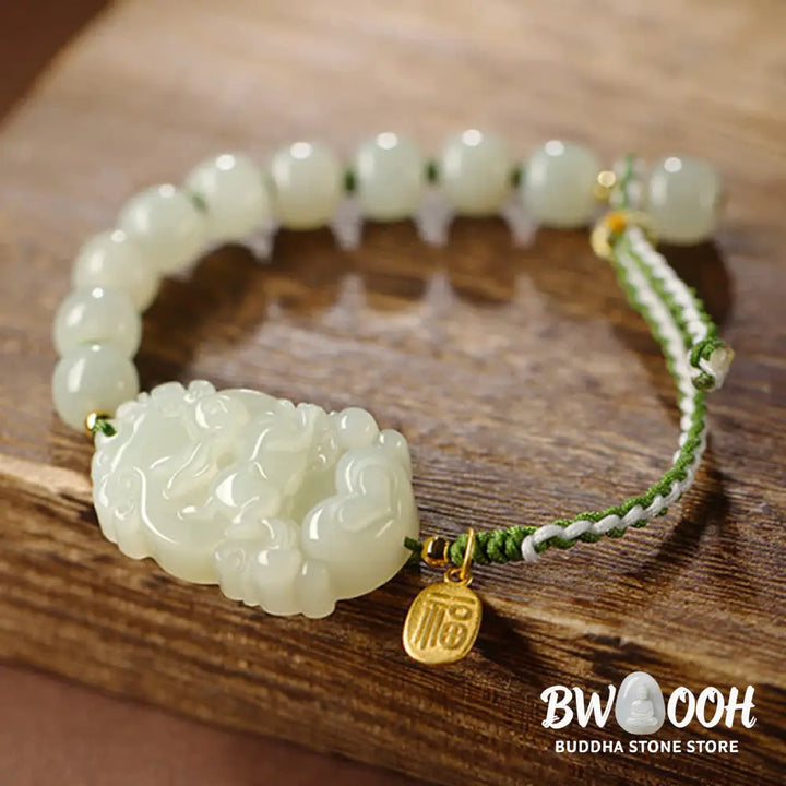 Buddha Stones 925 Sterling Silver Chinese Zodiac Hetian Jade Happiness Luck String Bracelet - BWOOOH - Bracelet