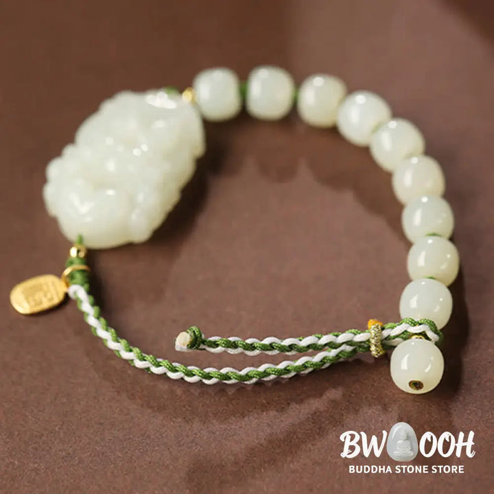 Buddha Stones 925 Sterling Silver Chinese Zodiac Hetian Jade Happiness Luck String Bracelet - BWOOOH - Bracelet