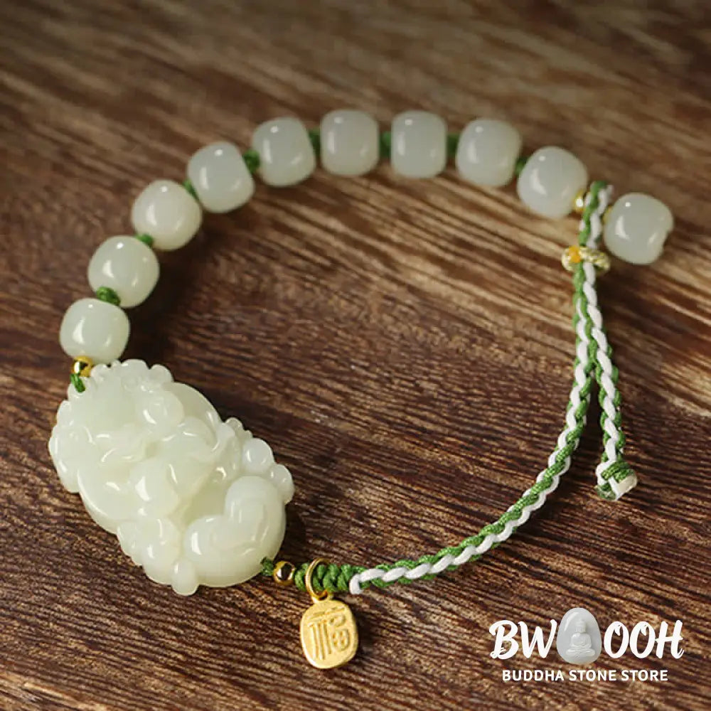 Buddha Stones 925 Sterling Silver Chinese Zodiac Hetian Jade Happiness Luck String Bracelet - BWOOOH - Bracelet