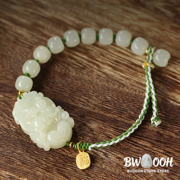 Buddha Stones 925 Sterling Silver Chinese Zodiac Hetian Jade Happiness Luck String Bracelet - BWOOOH - Bracelet
