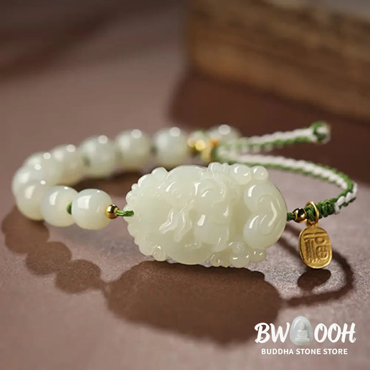 Buddha Stones 925 Sterling Silver Chinese Zodiac Hetian Jade Happiness Luck String Bracelet - BWOOOH - Bracelet