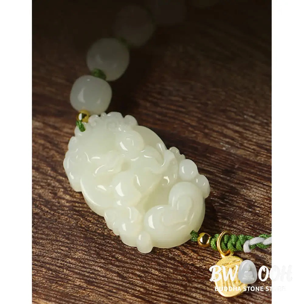 Buddha Stones 925 Sterling Silver Chinese Zodiac Hetian Jade Happiness Luck String Bracelet - BWOOOH - Bracelet