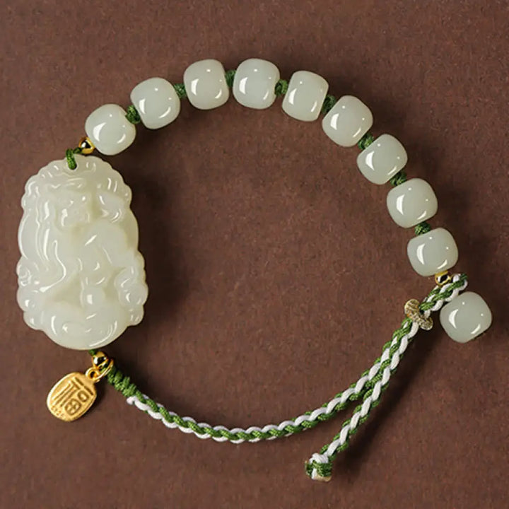 Buddha Stones 925 Sterling Silver Chinese Zodiac Hetian Jade Happiness Luck String Bracelet - BWOOOH - Dog - Bracelet