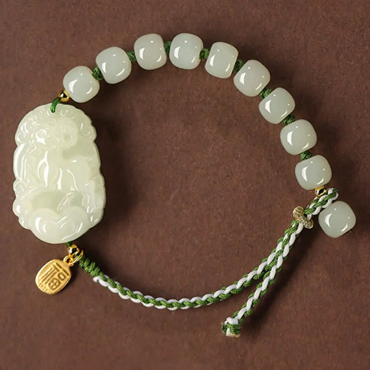 Buddha Stones 925 Sterling Silver Chinese Zodiac Hetian Jade Happiness Luck String Bracelet - BWOOOH - Goat - Bracelet