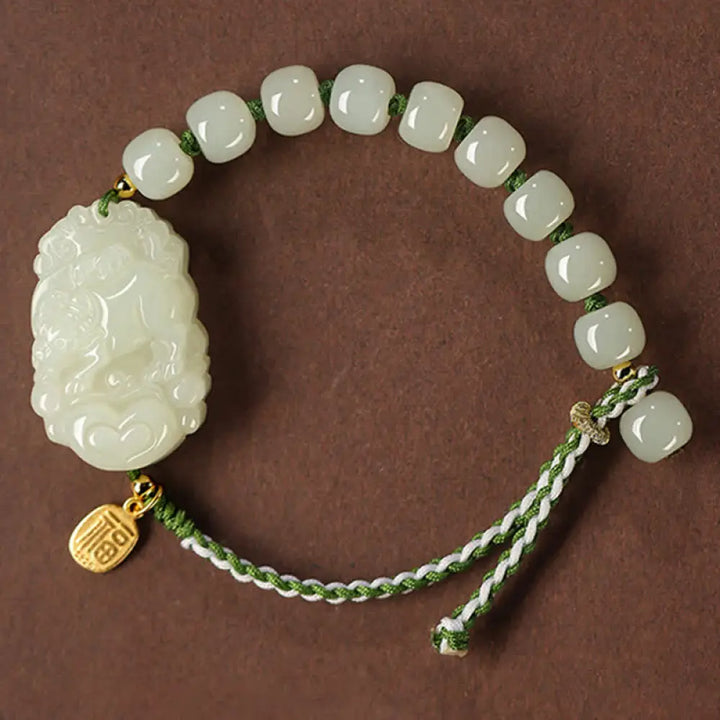 Buddha Stones 925 Sterling Silver Chinese Zodiac Hetian Jade Happiness Luck String Bracelet - BWOOOH - Ox - Bracelet