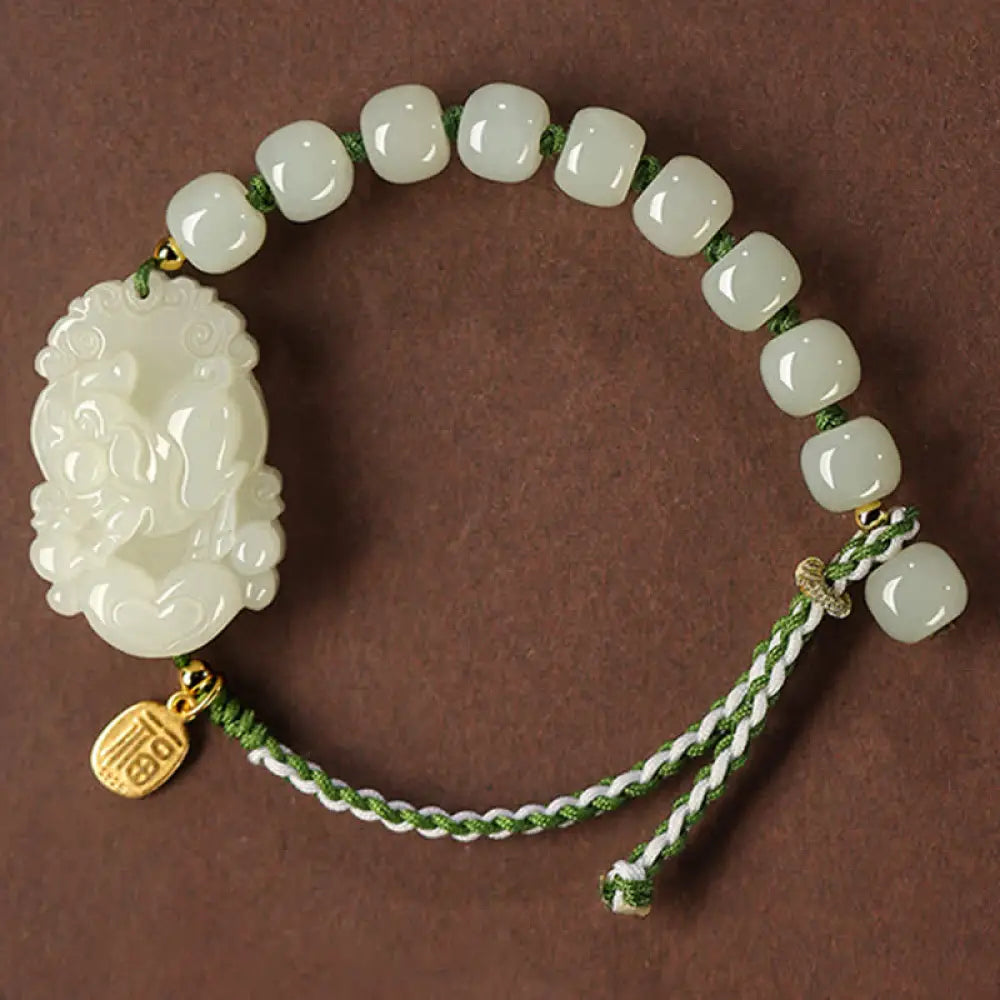 Buddha Stones 925 Sterling Silver Chinese Zodiac Hetian Jade Happiness Luck String Bracelet - BWOOOH - Pig - Bracelet