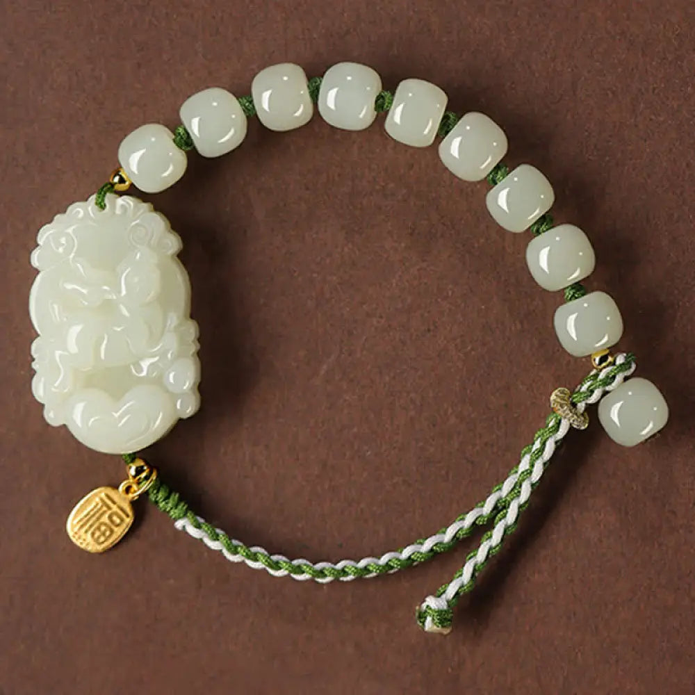 BWOOOH 925 Sterling Silver Chinese Zodiac Hetian Jade Happiness Luck String Bracelet - BWOOOH - Rabbit - Bracelet