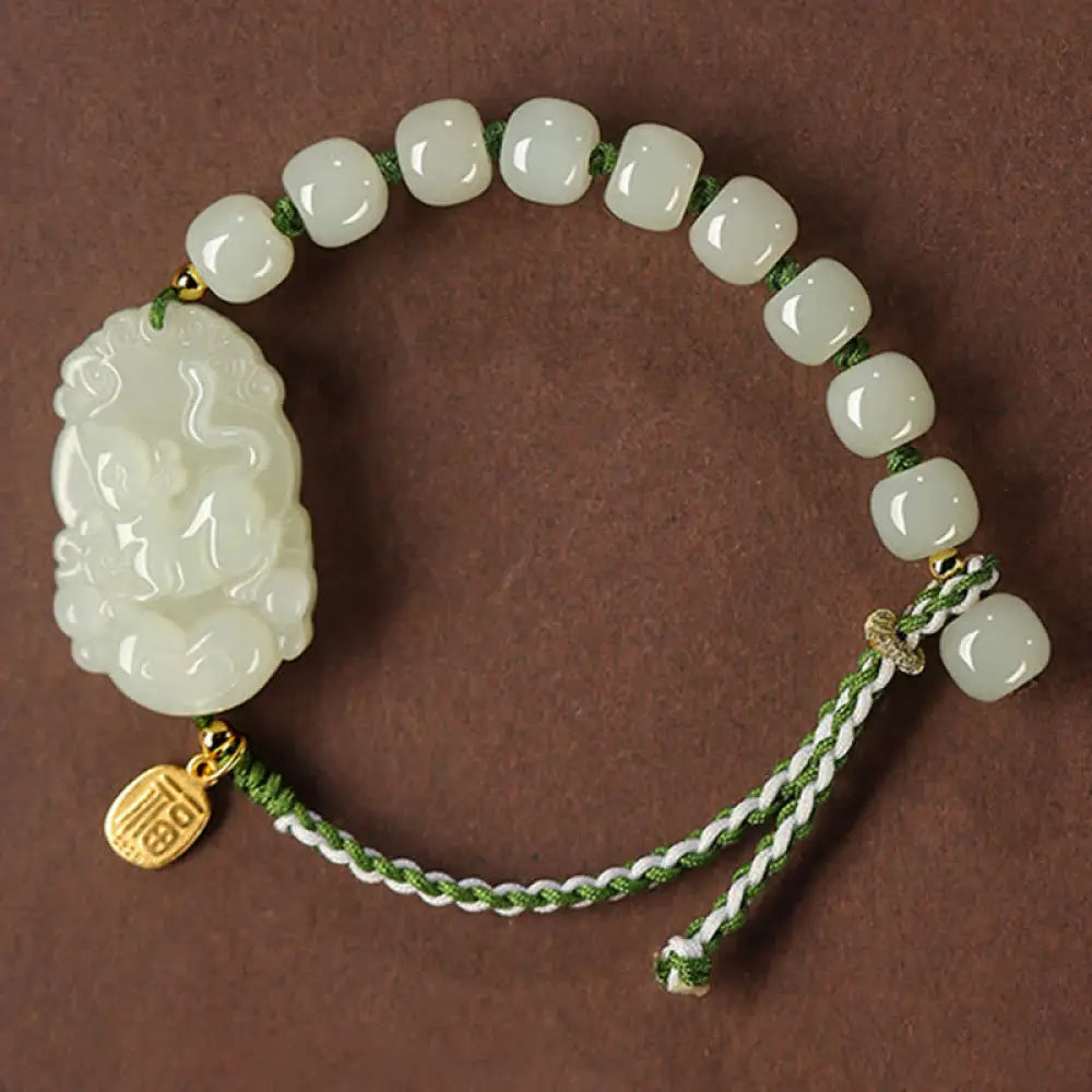 Buddha Stones 925 Sterling Silver Chinese Zodiac Hetian Jade Happiness Luck String Bracelet - BWOOOH - Rat - Bracelet