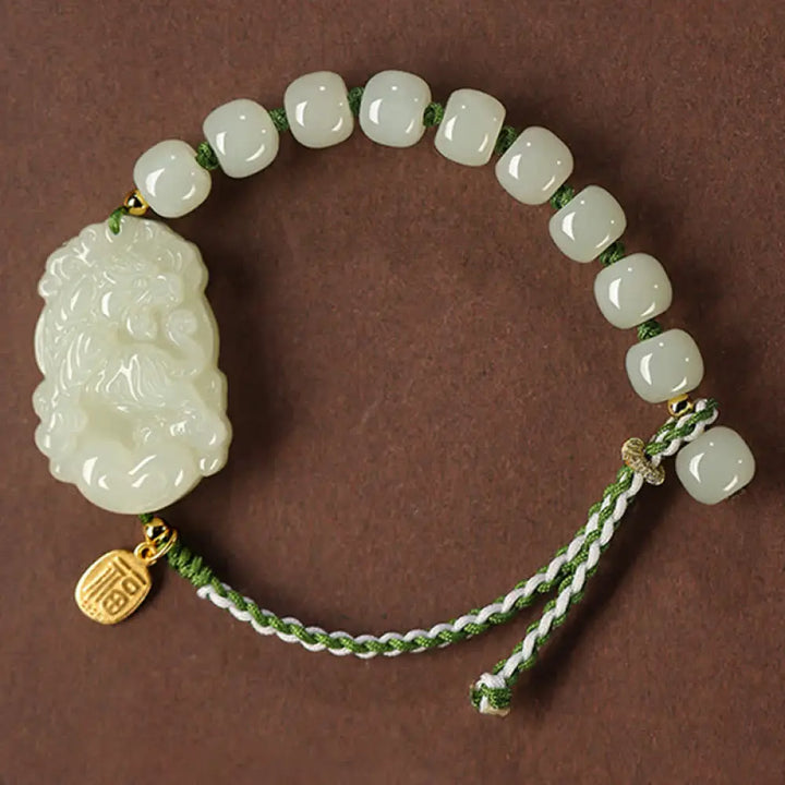 Buddha Stones 925 Sterling Silver Chinese Zodiac Hetian Jade Happiness Luck String Bracelet - BWOOOH - Tiger - Bracelet