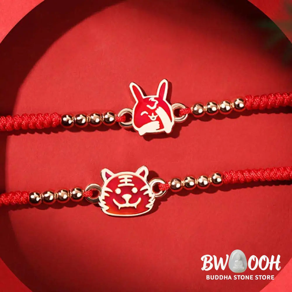 Buddha Stones 925 Sterling Silver Chinese Zodiac Luck Faith Discolor Red String Bracelet - BWOOOH - Bracelet