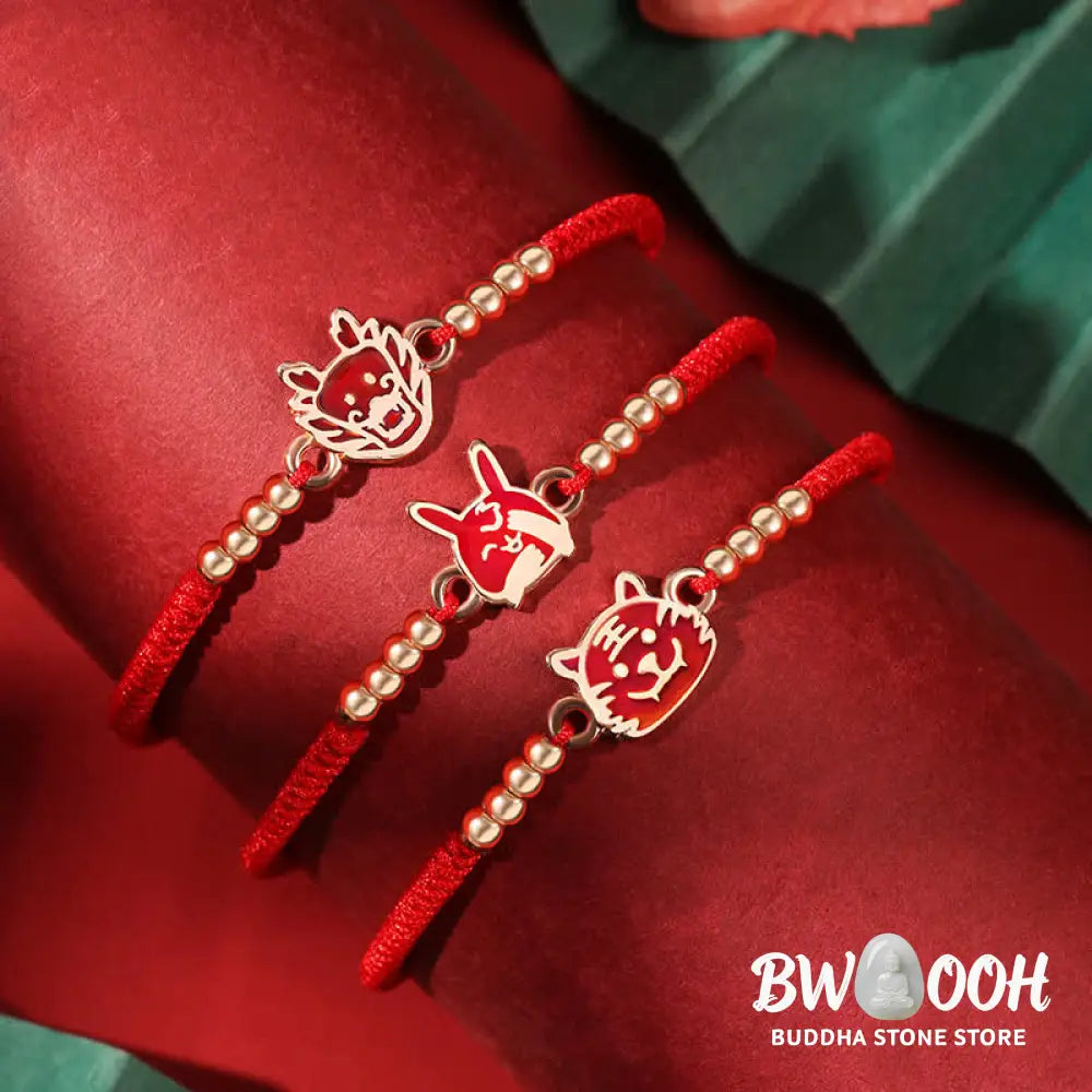 Buddha Stones 925 Sterling Silver Chinese Zodiac Luck Faith Discolor Red String Bracelet - BWOOOH - Bracelet
