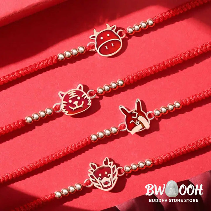 Buddha Stones 925 Sterling Silver Chinese Zodiac Luck Faith Discolor Red String Bracelet - BWOOOH - Bracelet