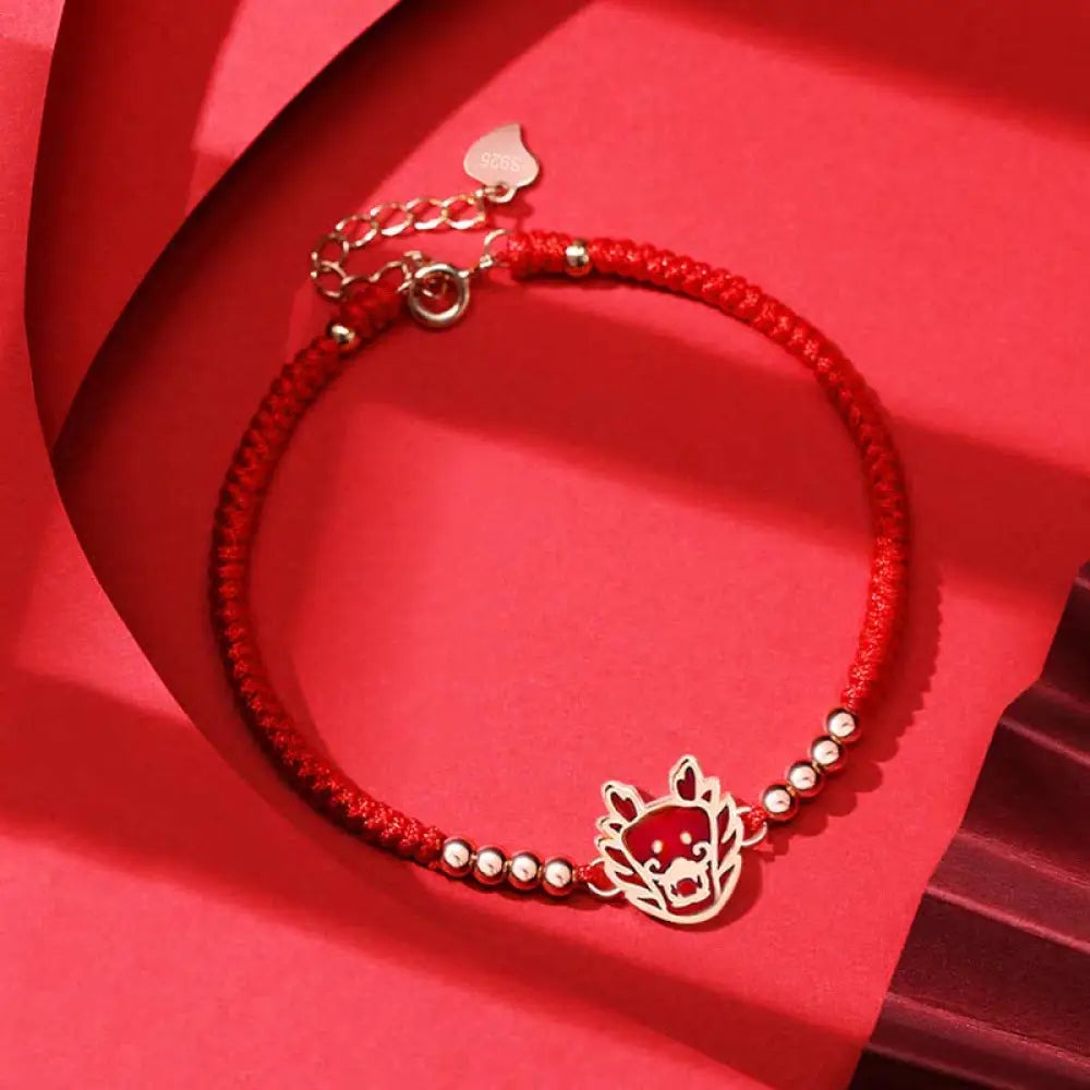 Buddha Stones 925 Sterling Silver Chinese Zodiac Luck Faith Discolor Red String Bracelet - BWOOOH - Dragon(Wrist