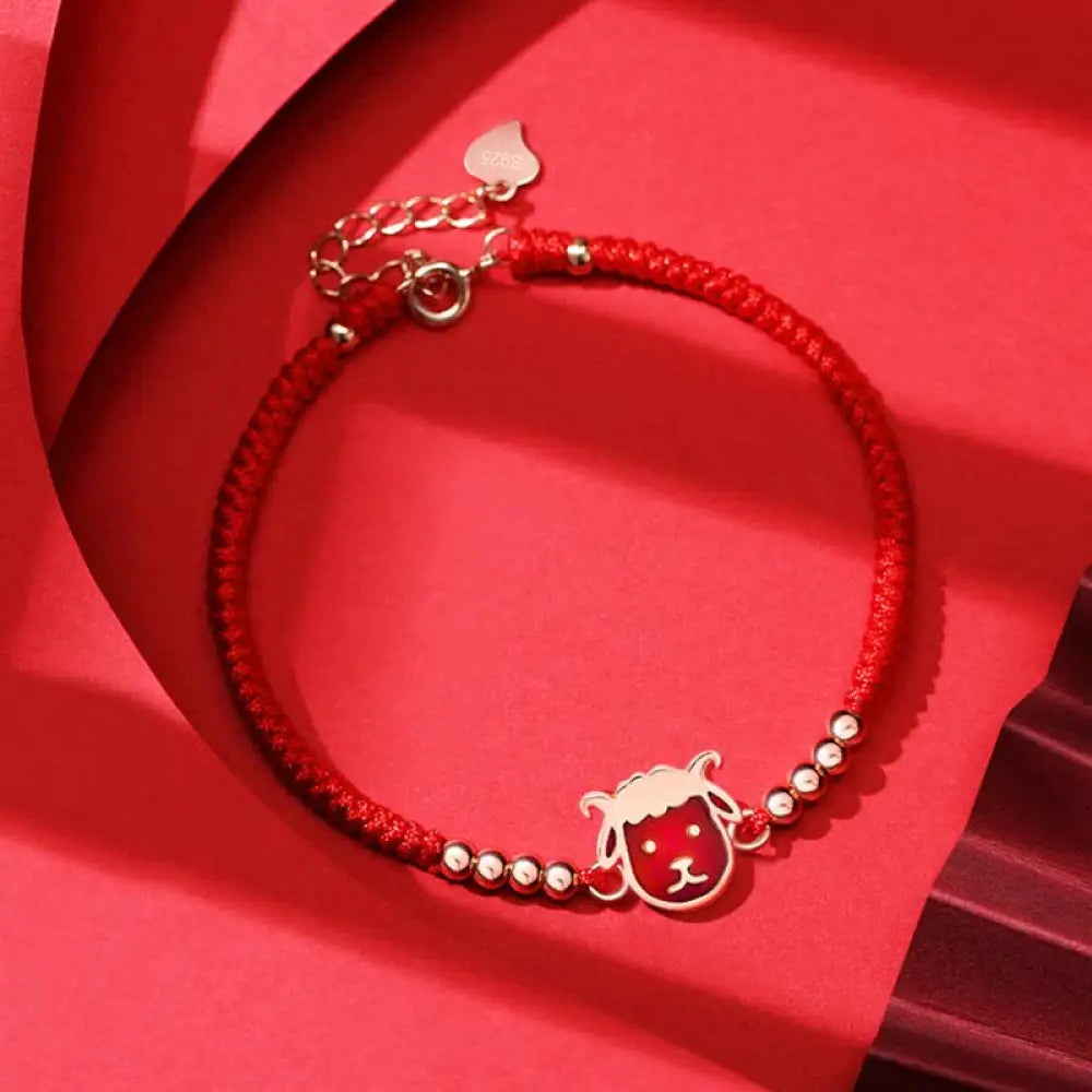 Buddha Stones 925 Sterling Silver Chinese Zodiac Luck Faith Discolor Red String Bracelet - BWOOOH - Goat(Wrist