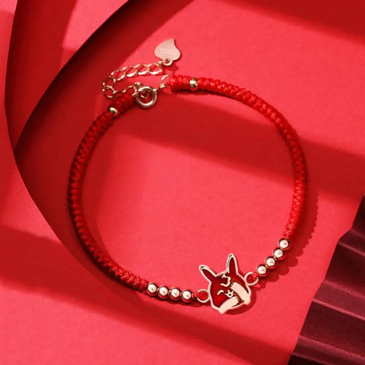 Buddha Stones 925 Sterling Silver Chinese Zodiac Luck Faith Discolor Red String Bracelet - BWOOOH - Rabbit(Wrist