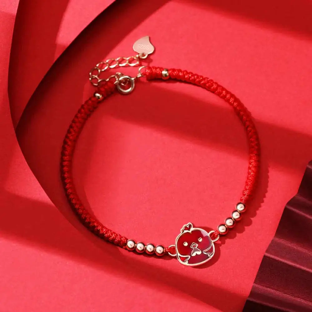Buddha Stones 925 Sterling Silver Chinese Zodiac Luck Faith Discolor Red String Bracelet - BWOOOH - Rooster(Wrist