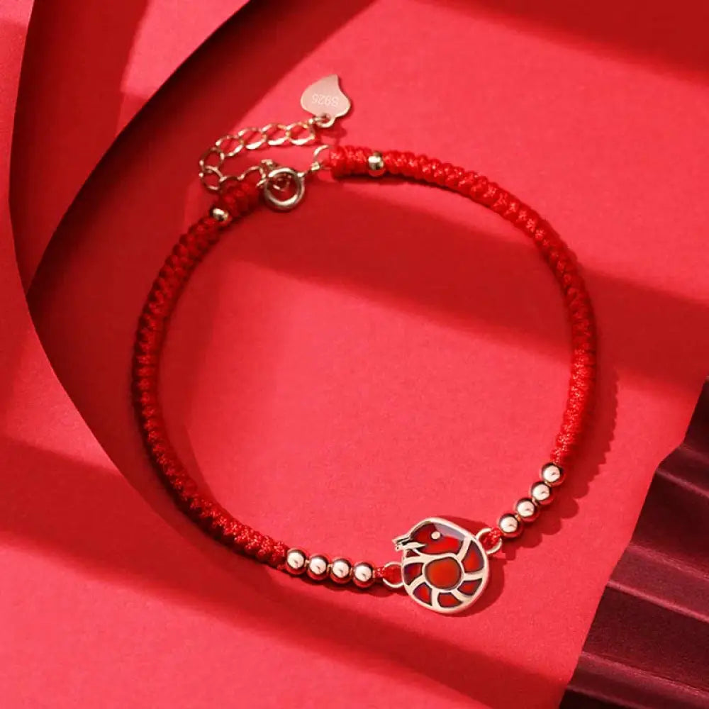 Buddha Stones 925 Sterling Silver Chinese Zodiac Luck Faith Discolor Red String Bracelet - BWOOOH - Snake(Wrist