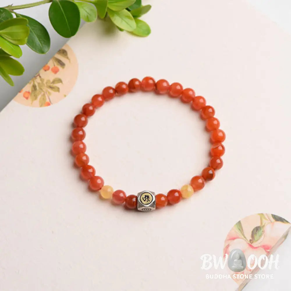 Buddha Stones 925 Sterling Silver Chinese Zodiac Natal Buddha Amulet Red Agate Amber Self-acceptance Bracelet - BWOOOH