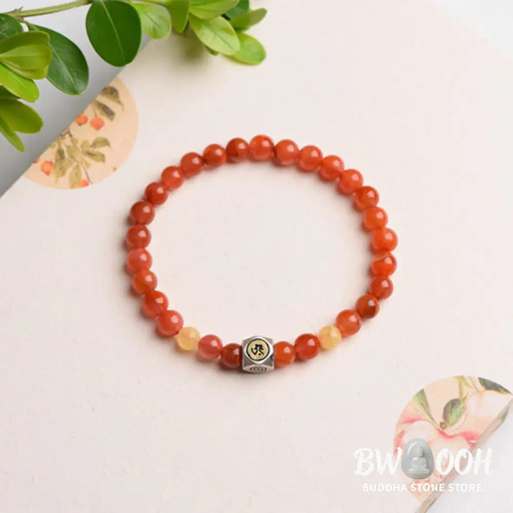 Buddha Stones 925 Sterling Silver Chinese Zodiac Natal Buddha Amulet Red Agate Amber Self-acceptance Bracelet - BWOOOH